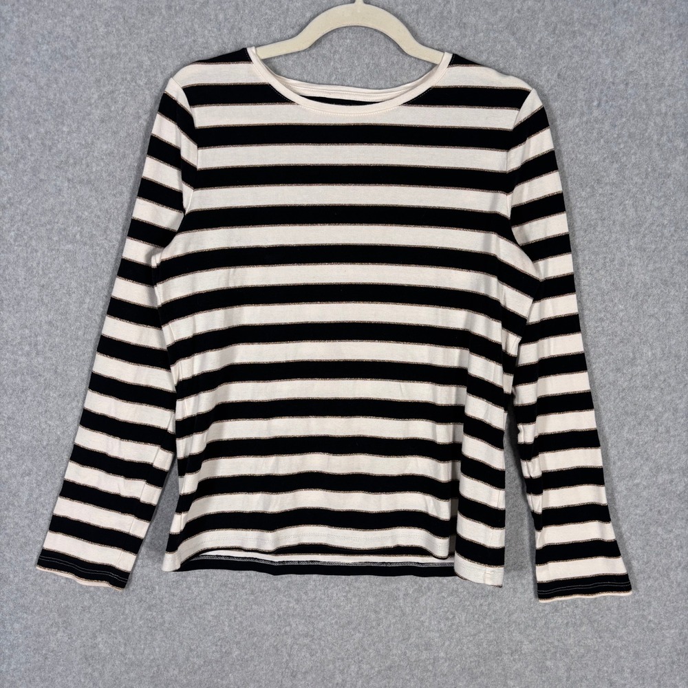 Talbots Shirt Medium‎ Cream Gold Metallic Pima Cotton Basic Layer Yacht Sailor